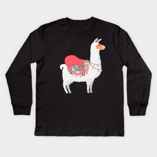 Sloth Riding Llama T-shirt - Lazy Sleeping Sloth Lover Gift Kids Long Sleeve T-Shirt